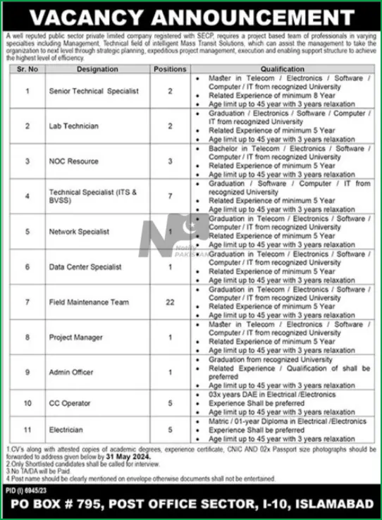 Public Sector Private Limited Company PO Box No 795 Islamabad Jobs 2024 Advertisement