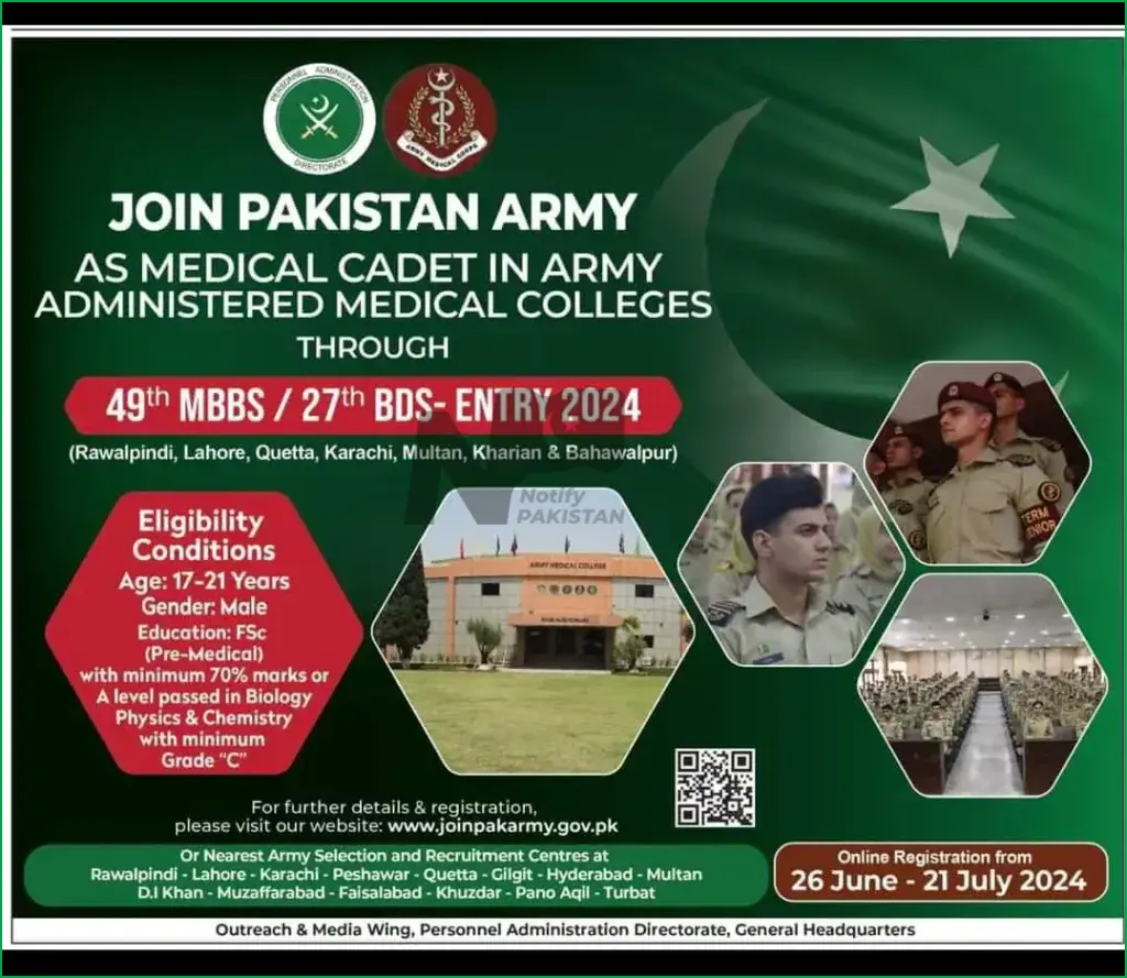 Join Pak Army Medical Cadet Jobs 2024 Advertisement