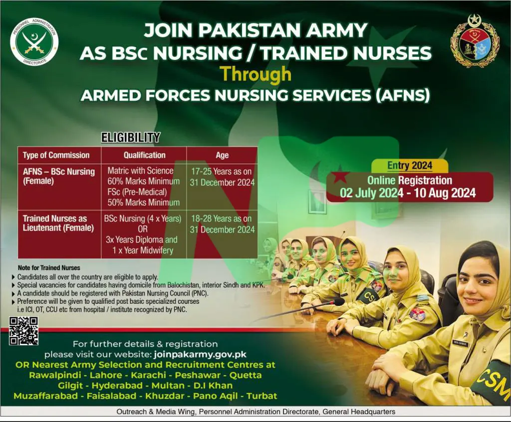 Join Pak Army as Trained Nurses 2024 Advertisement