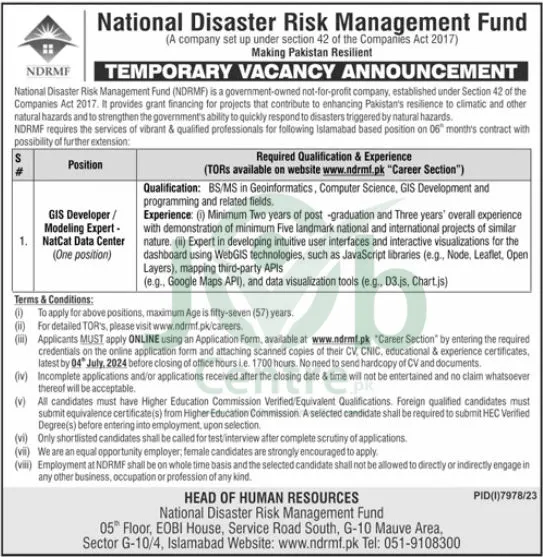 National Disaster Risk Management Fund NDRMF Jobs 2024 Advertisement