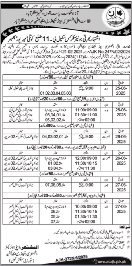 lastest Elementary and Secondary Education Department AJK Jobs 2025 Advertisement