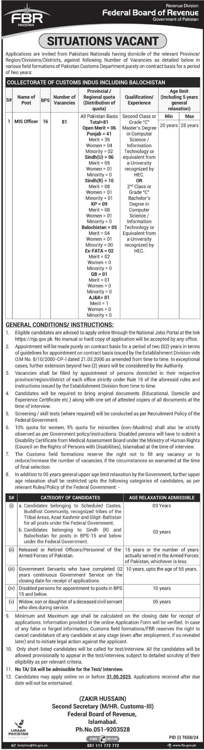 lastest Federal Board of Revenue Jobs 2024 Advertisement