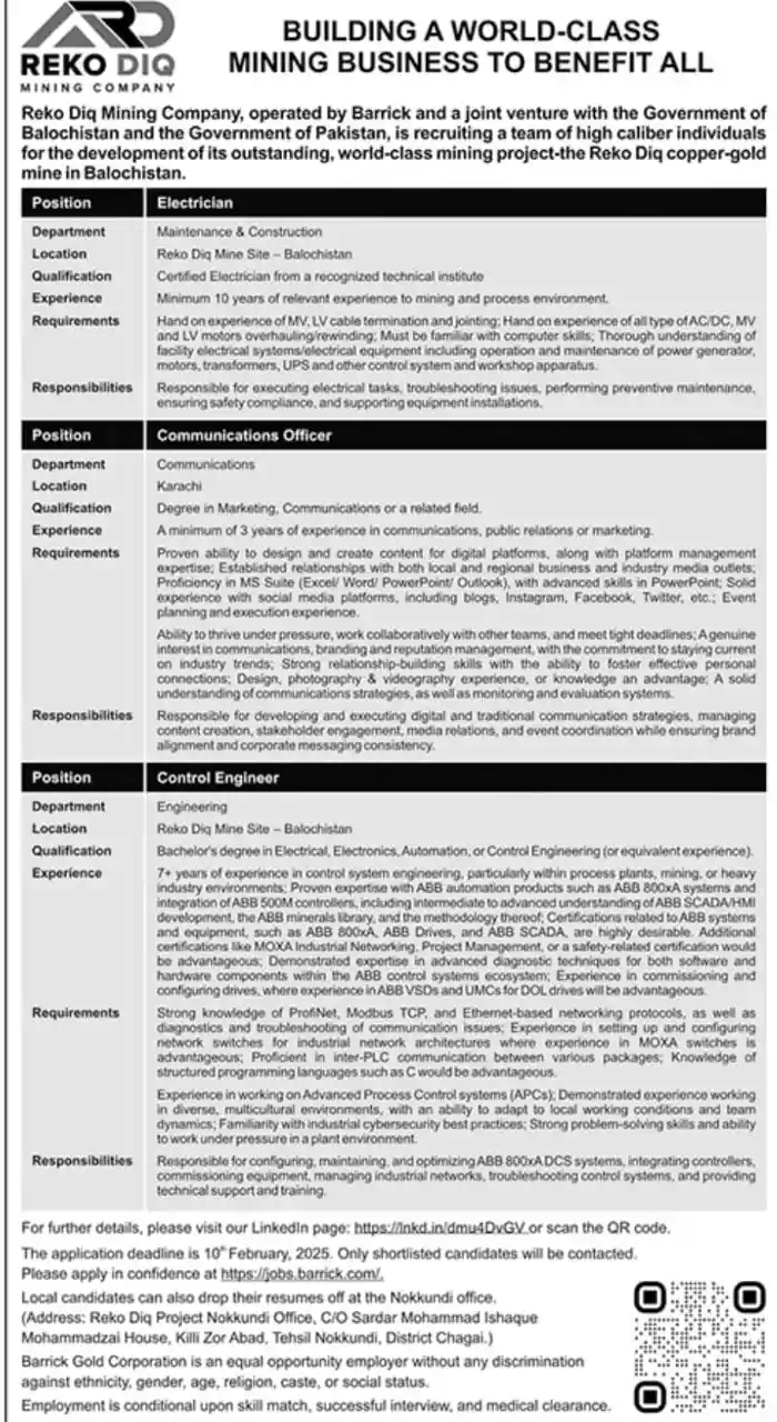 Reko Diq Mining Company Jobs 2025 Today Advertisement