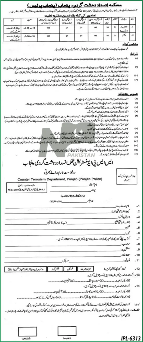 Counter Terrorism Department CTD Punjab Jobs 2024 Advertisement