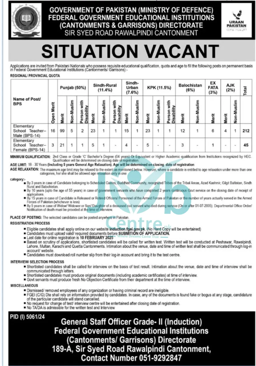  FGEI Jobs 2025 for Teaching Staff Advertisement