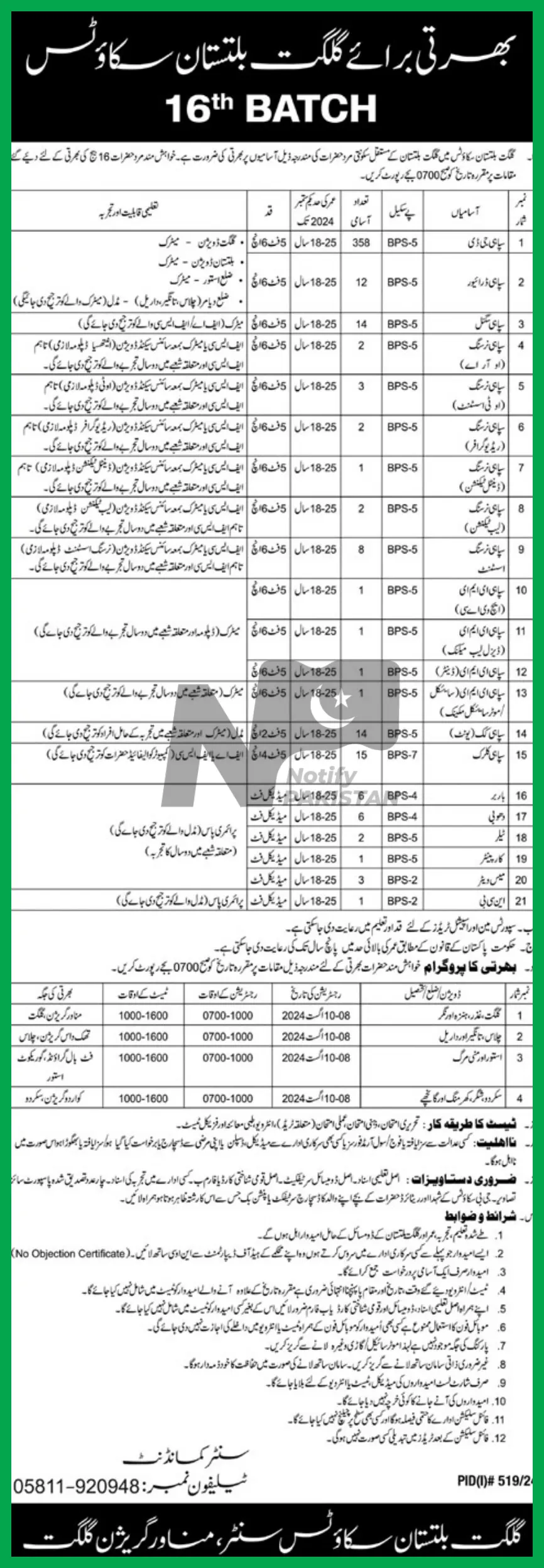 Gilgit Baltistan Scouts Jobs 2024 Advertisement