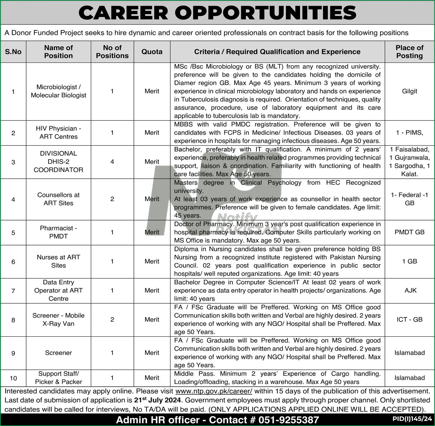 National TB Control Program NTP Jobs 2024 Advertisement #1