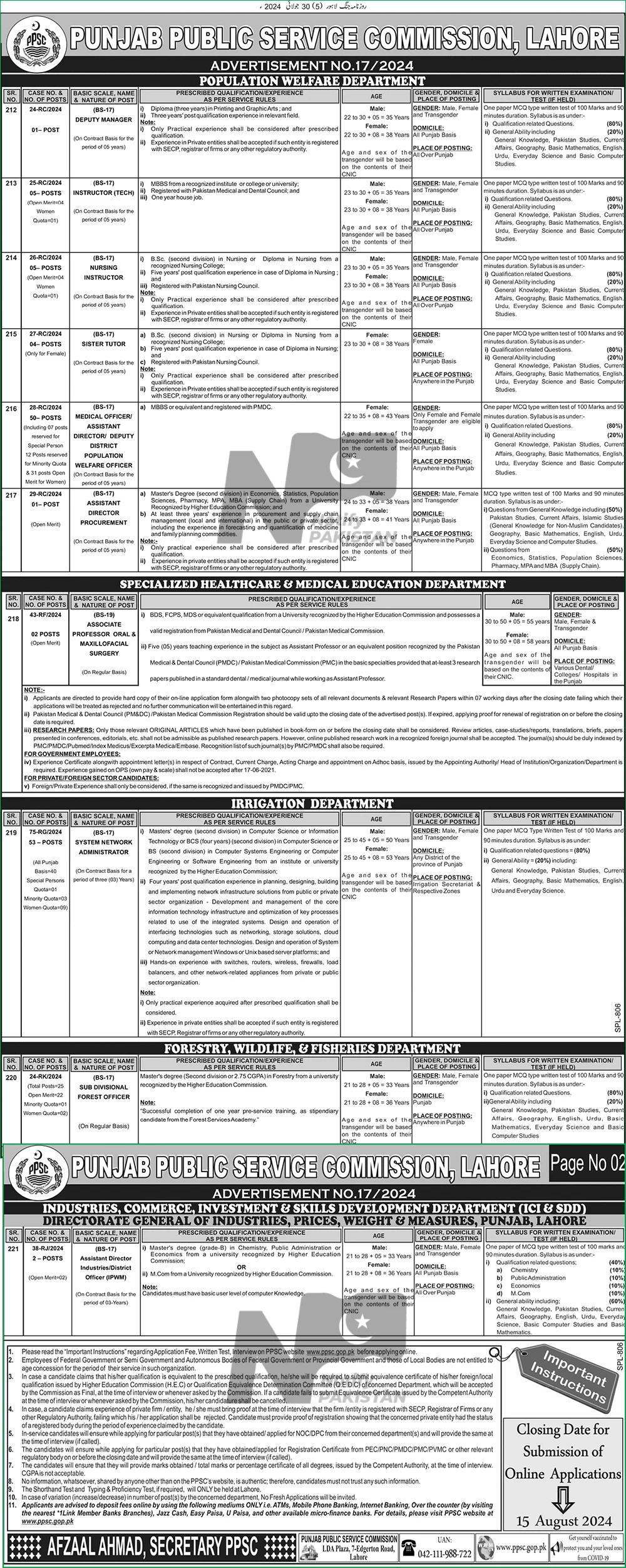 PPSC Advertisement No 17 Jobs 2024