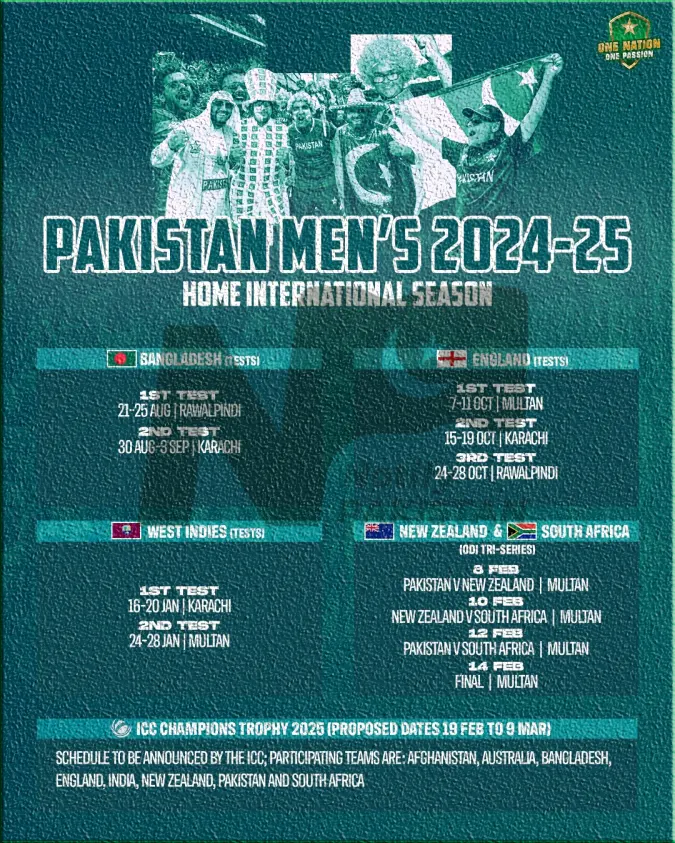 Pakistan's 2024-25 Home International Matches Schedule