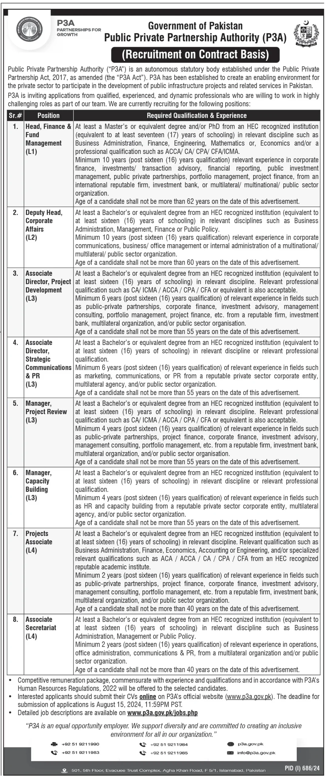 Public Private Partnership Authority P3A Jobs 2024