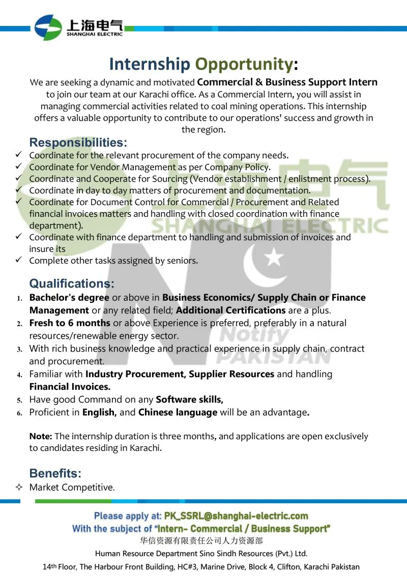 Sino Sindh Resources Private Company Internship Program 2024 Advertisement