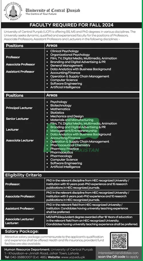 University Of Central Punjab UCP Jobs 2024 Advertisement