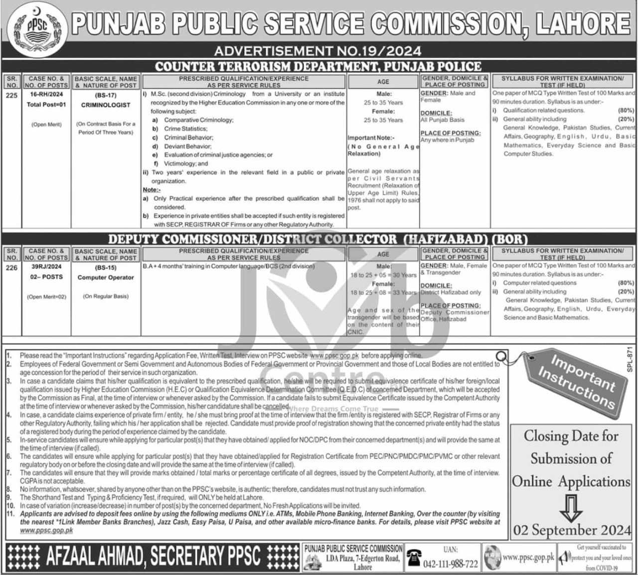 PPSC Advertisement No 19 Jobs 2024