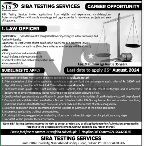 SIBA Testing Services STS Jobs 2024 Advertisement