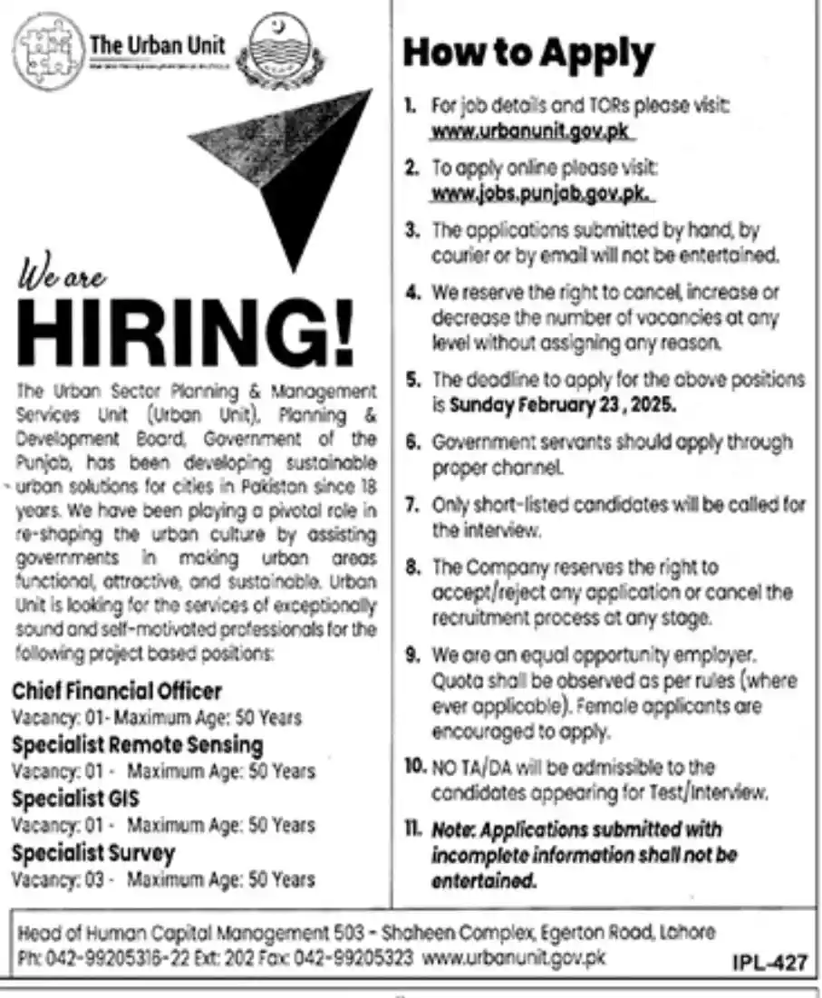 The Urban Unit Lahore Recruitment Jobs 2025 Latest Advertisement