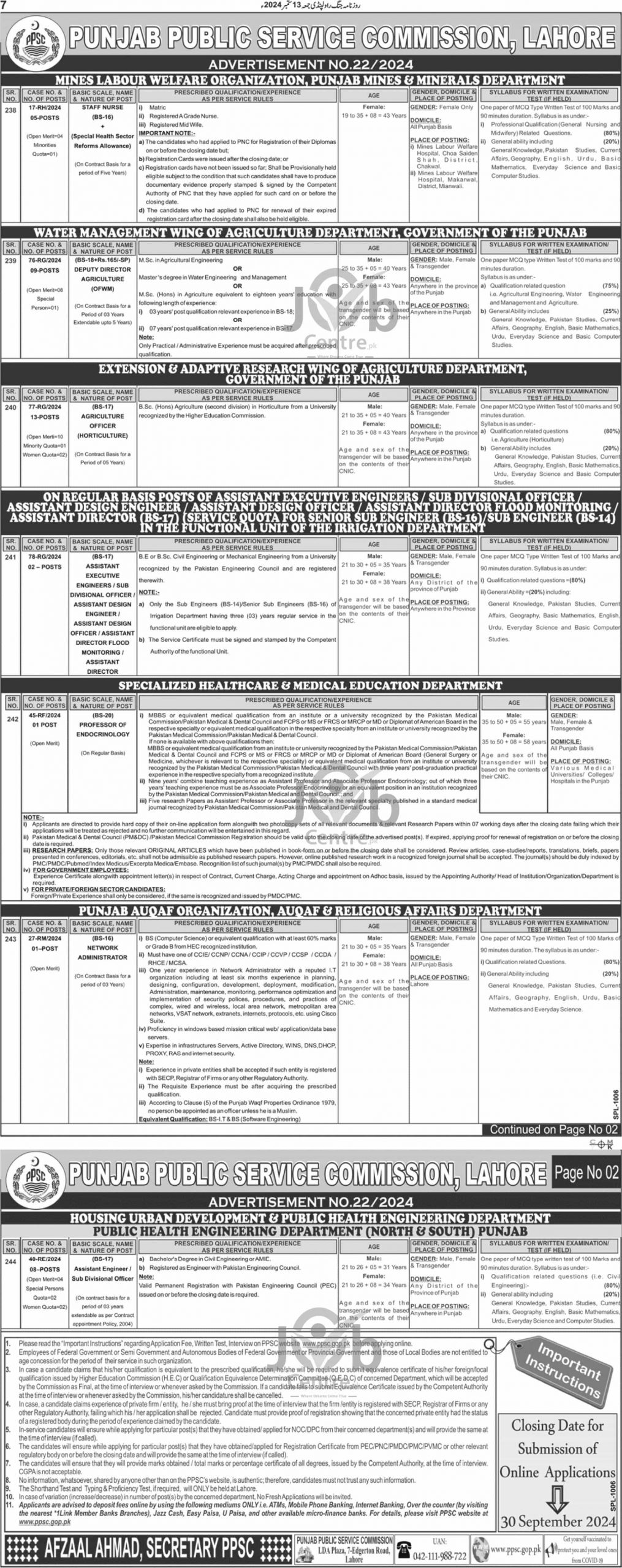 PPSC Jobs Advertisement No. 22