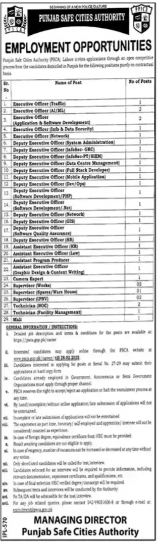 PSCA Jobs 2025 Latest Advertisement