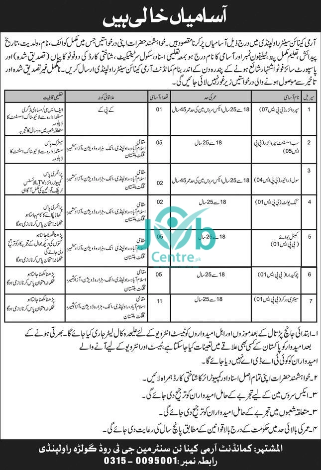 Army Canine Center Rawalpindi Jobs 2024 Advertisement