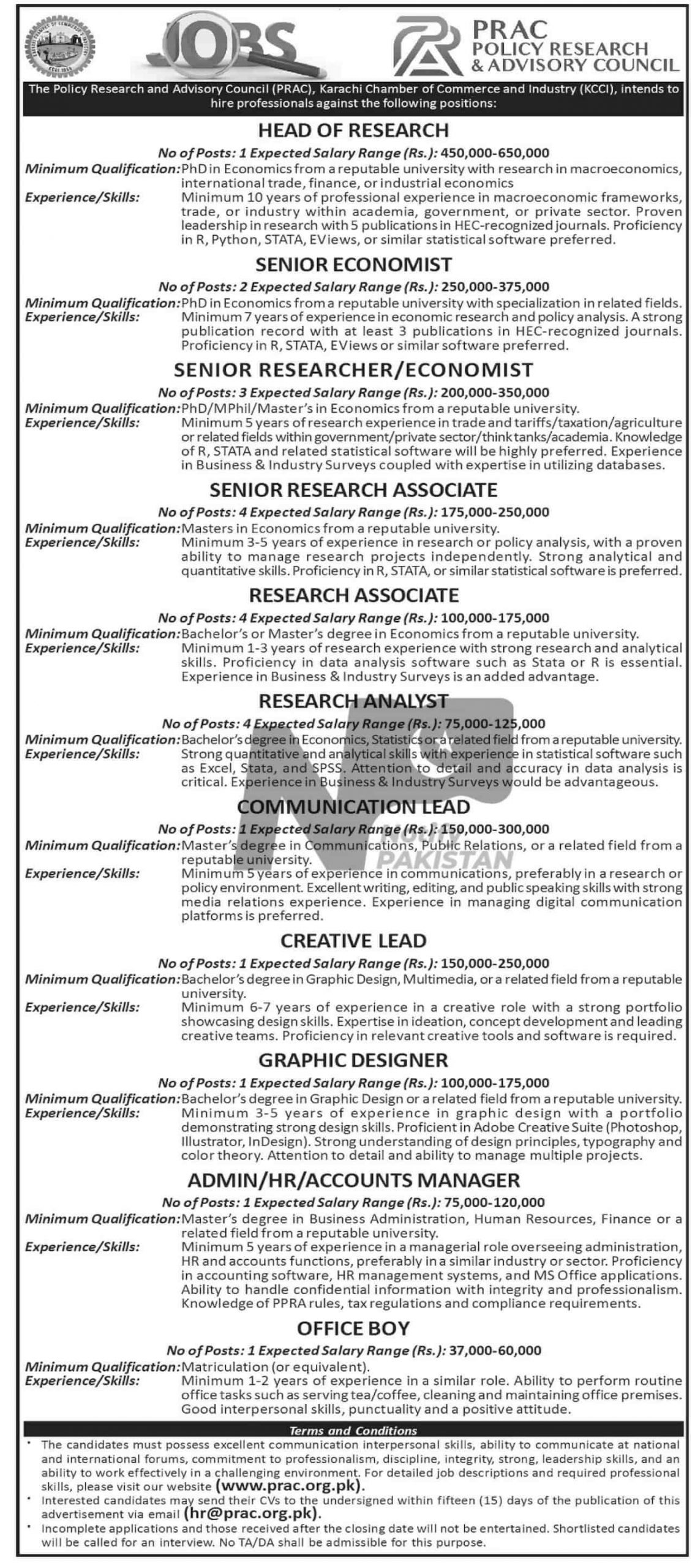 Policy Research & Advisory Council PRAC Jobs 2024 Advertisement