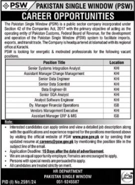 Pakistan Single Window Jobs 2024 Advertisement