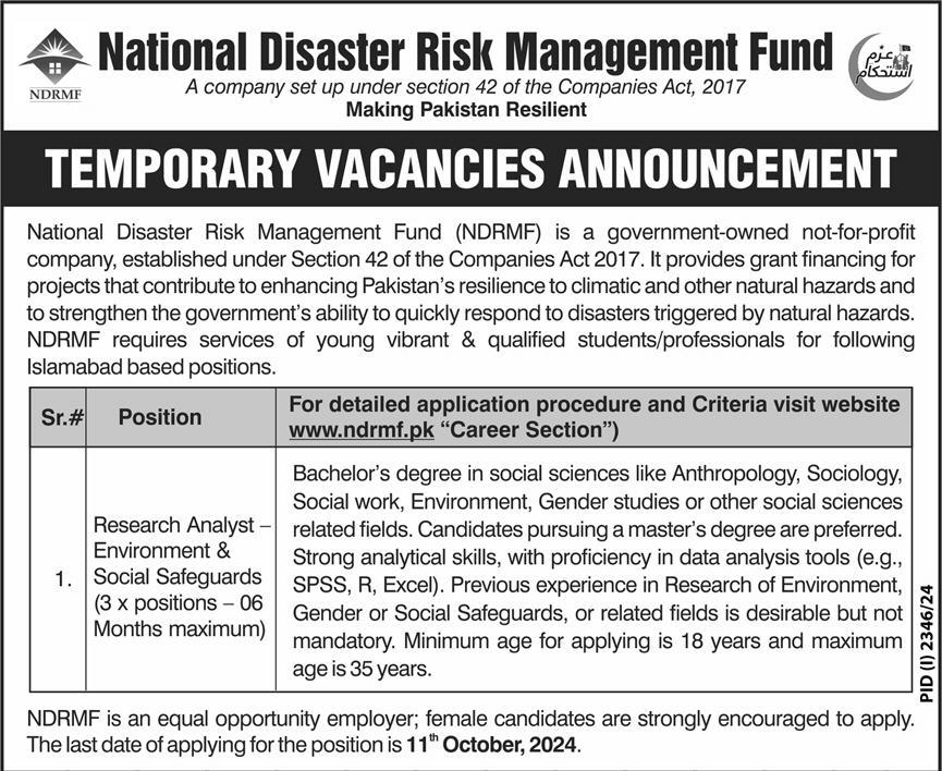 National Disaster Risk Management Fund NDRMF Jobs 2024 Advertisement: