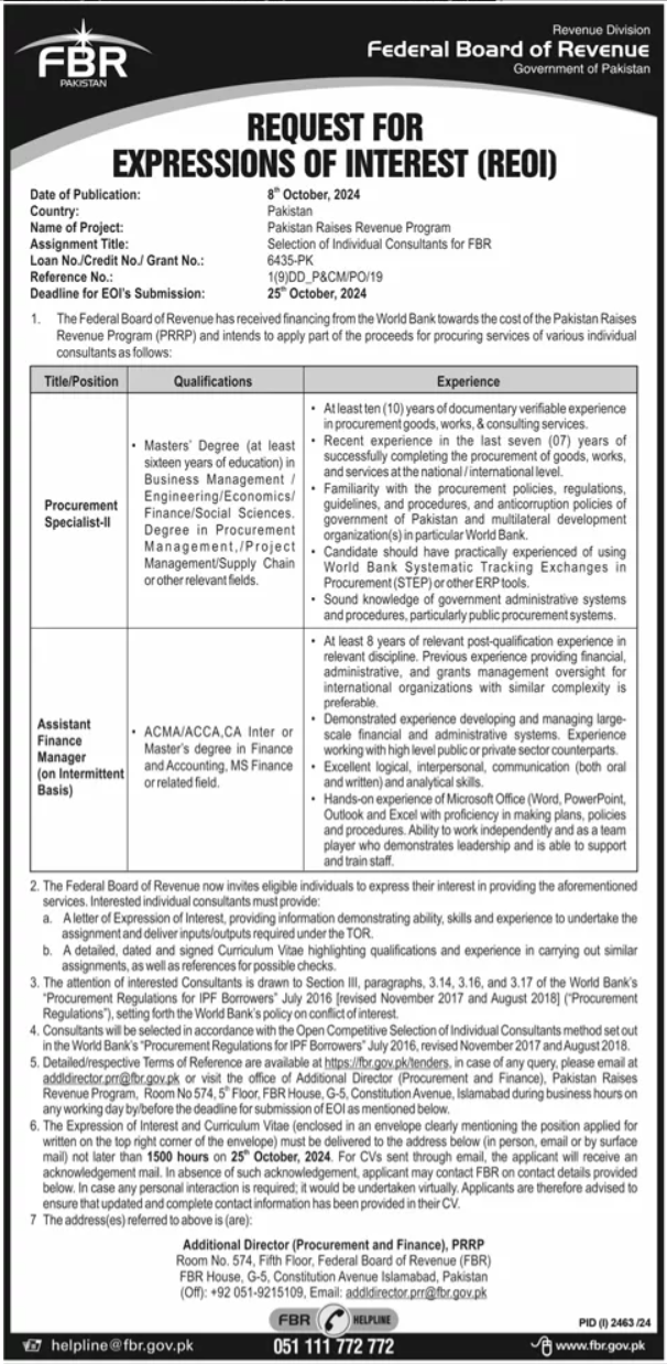 FBR Jobs 2024 Advertisement: