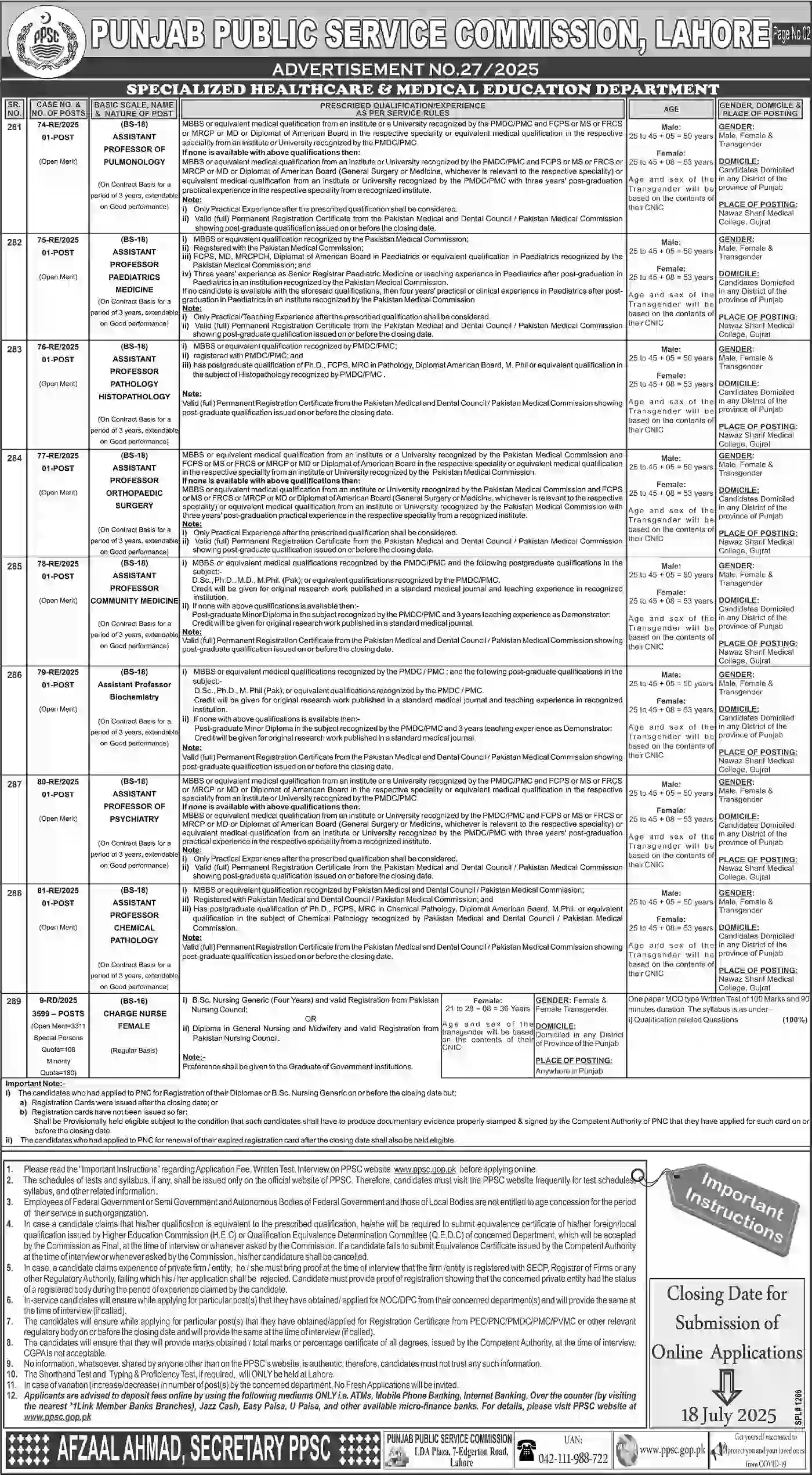 PPSC Female Jobs 2025 Online Apply via Ads 272025