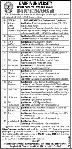 Bahria University Karachi Recruitment Jobs 2024 Advertisement 