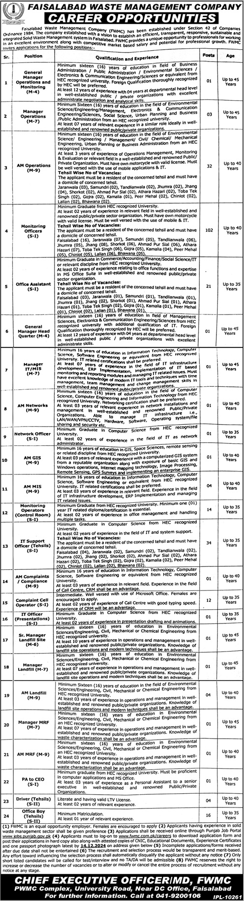 Latest Faisalabad Waste Management Company Jobs 2024 Advertisement