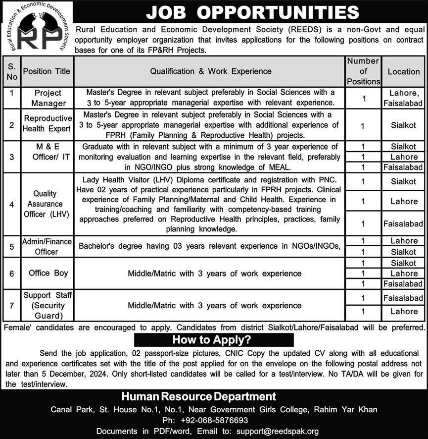 Latest Rural Education and Economic Development Society Jobs 2024 Advertisement.