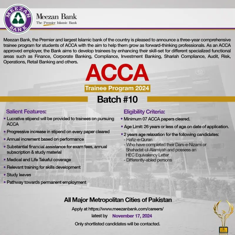 Meezan Bank ACCA Trainee Program Recruitment 2024 Advertisement