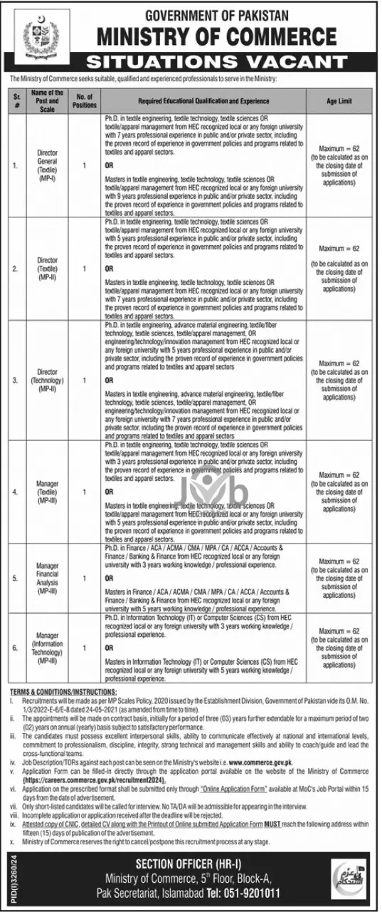 Ministry of Commerce MOC Jobs 2024 Advertisement