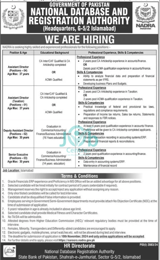 National Database and Registration Authority NADRA Jobs 2024 Advertisement