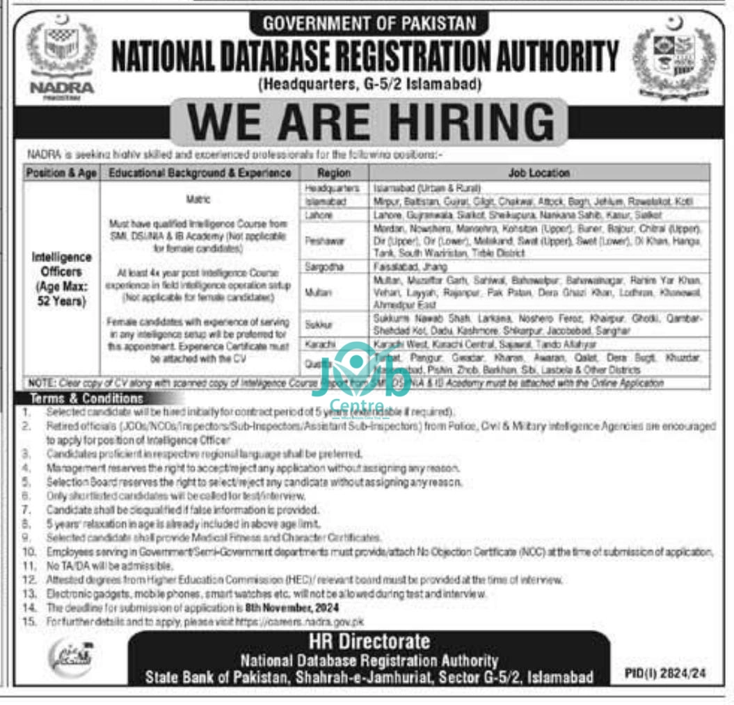 National Database and Registration Authority NADRA Jobs 2024 Advertisement