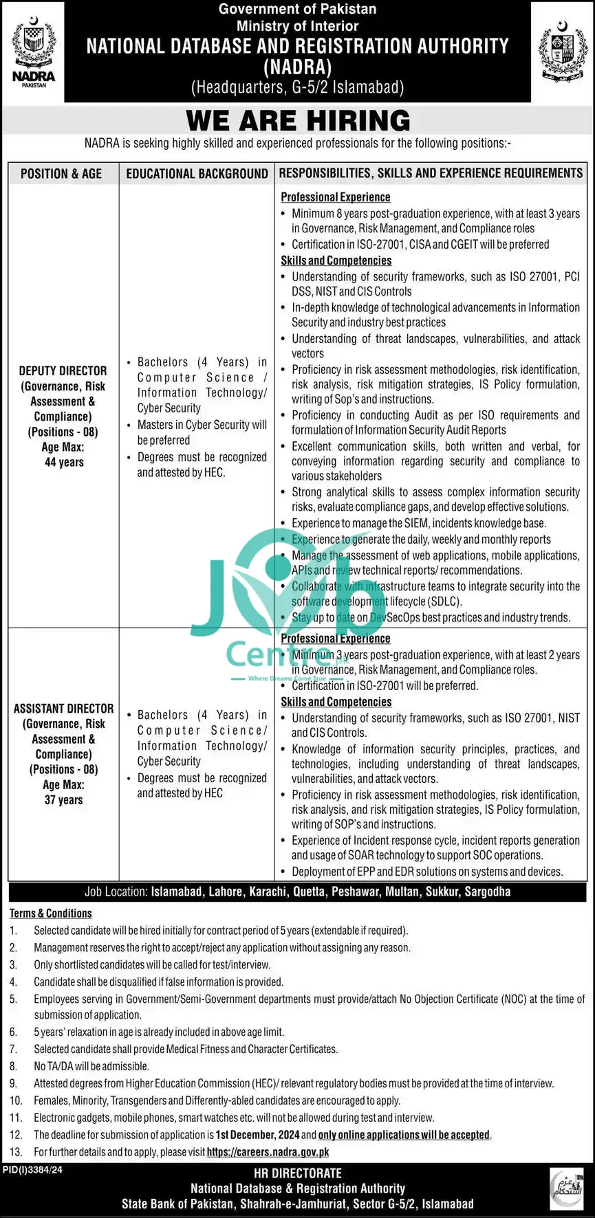 National Database and Registration Authority NADRA Jobs 2024 Advertisement