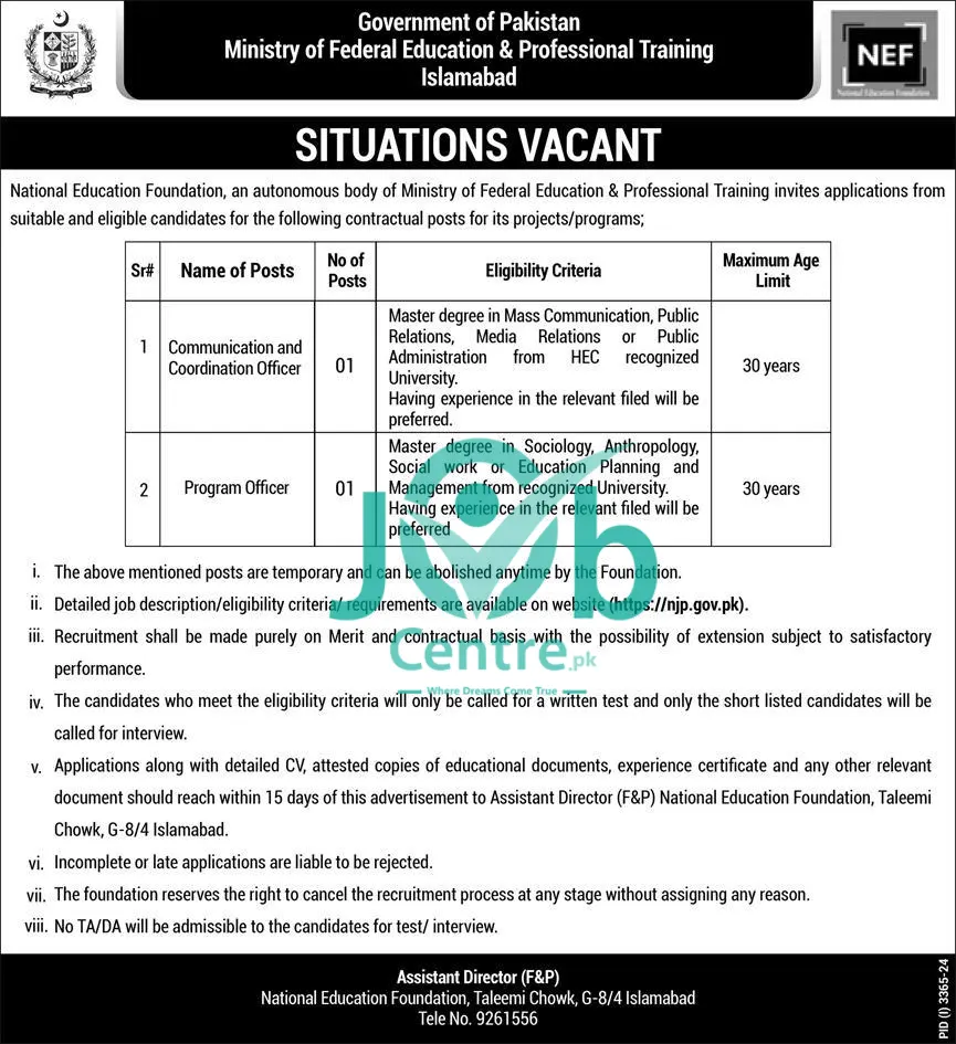 National Education Foundation NEF Jobs 2024