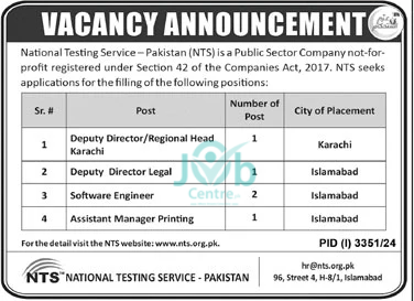 National Testing Service Pakistan NTS Jobs 2024 Advertisement