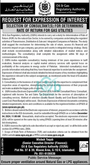 Oil And Gas Regulatory Authority OGRA Jobs 2024 Advertisement