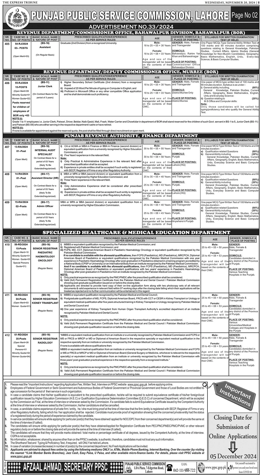 PPSC Jobs Advertisements 2024