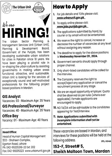 The Urban Unit Lahore Recruitment Jobs 2024 Advertisement