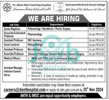 Dr Akbar Niazi Teaching Hospital ANTH Jobs 2024 Advertisement: