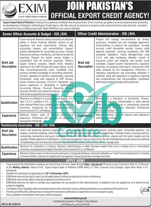 Exim Export Import Bank Of Pakistan Career 2024 Advertisement: