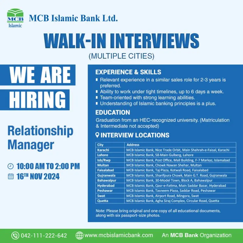 latest MCB Bank Recruitment 2024 Advertisement