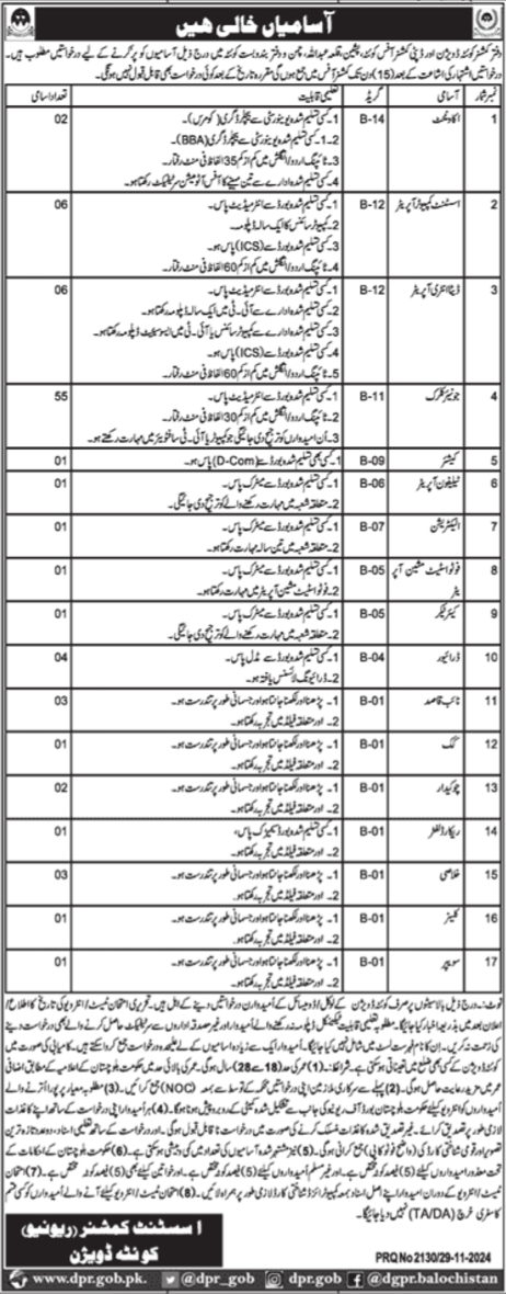 BOR Quetta Jobs 2024 Advertisement