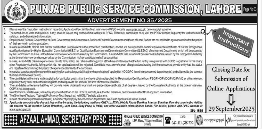 PPSC Jobs Advertisement No 35 2025 Page # 01