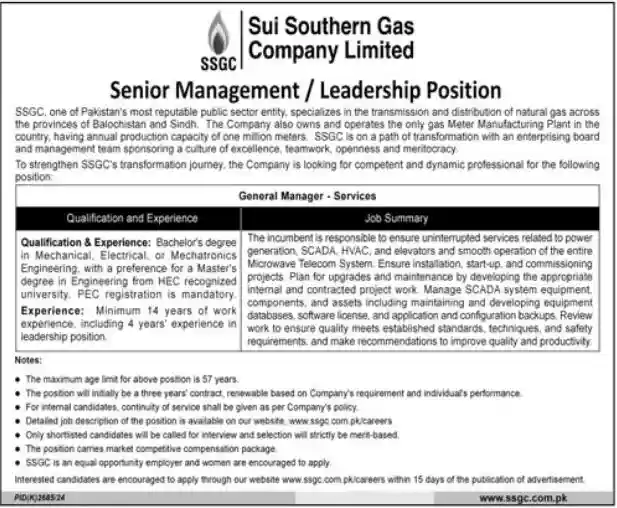 SSGC Jobs 2025 Latest Advertisements