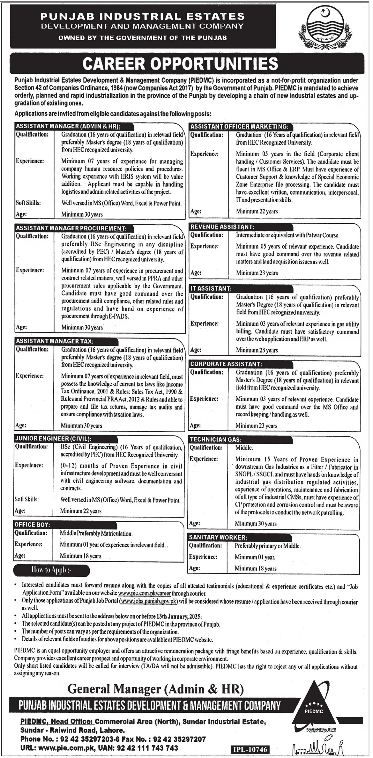 Punjab Industrial Estates Development and Management Company Jobs 2025 Advertisement