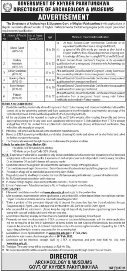 Directorate Of Archaeology and Museums KPK Jobs