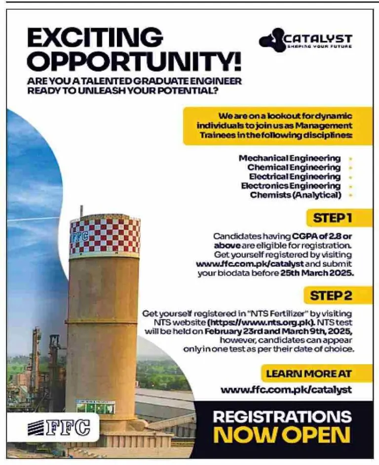 FFC Catalyst Management Trainee Engineers Program 2025 Advertisements