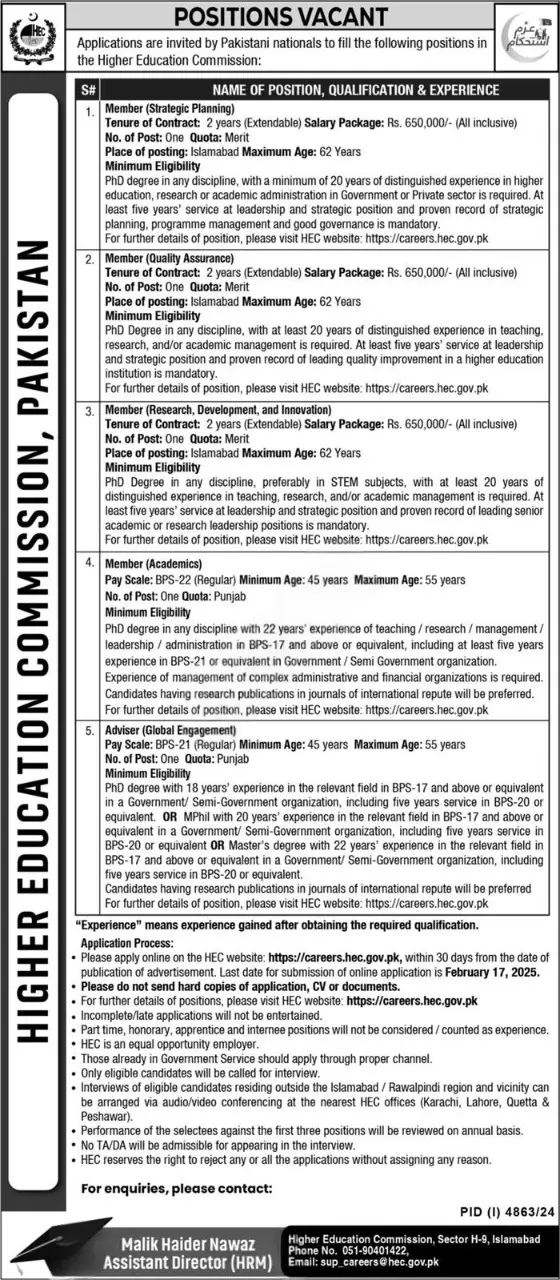 HEC Jobs Online Apply 2025 Higher Education Commission Notify Pakistan